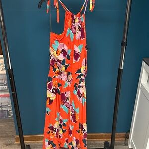 Maurices Bright Orange Floral Hankerchief Dress Large